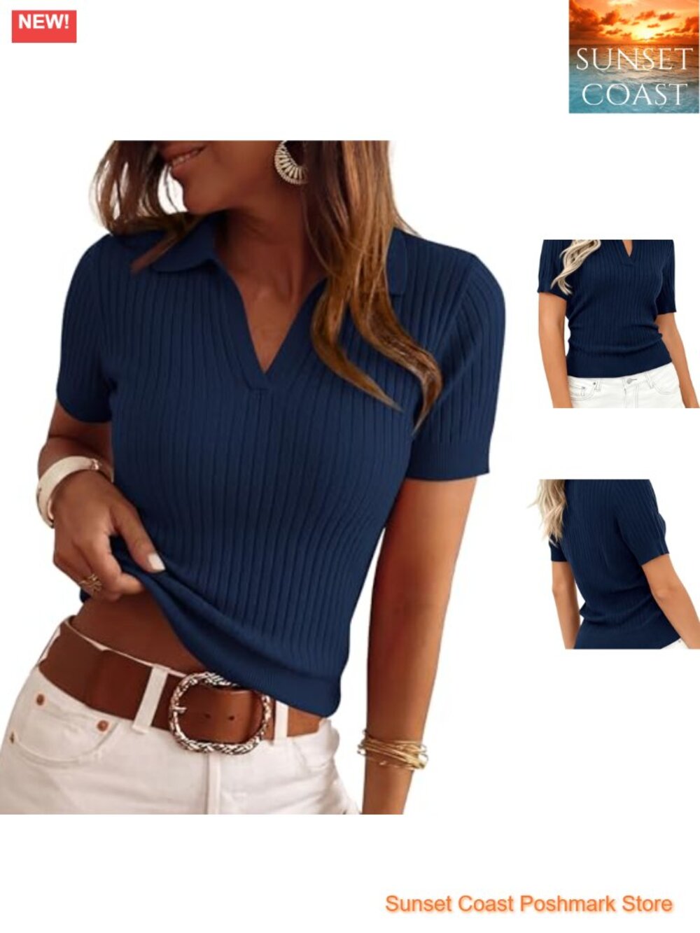 PRETTYGARDEN Women's Short Sleeve Sweater Polo Shirt